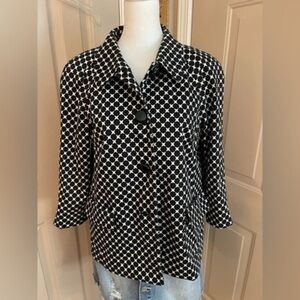 Talbots vintage black & white 3/4 sleeve 4 button shacket blazer cotton size 8.